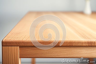 Close up shot of of wooden table top with visible texture. Home interior decoration natural materials Stock Photo