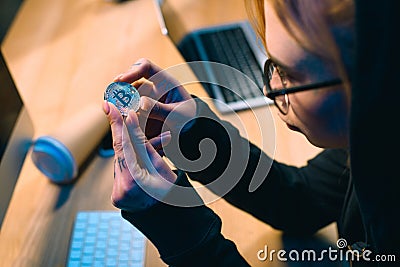 close-up shot of young female hacker Editorial Stock Photo