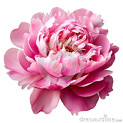 close-up showcases a vibrant pink peony, its lush petals bursting with radiant colors. Stock Photo