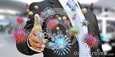 Close up on a sick man hand transmitting virus 3D rendering Stock Photo