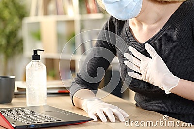 Sick woman suffocating due coronavirus at home Stock Photo