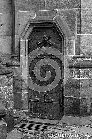 Close up of a side entrance to the Gothic Vysehrad cathedral in Prague Stock Photo
