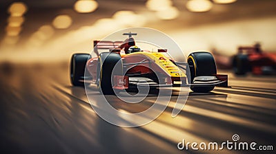 Close-up side F1 race cars fast racing speed on the curve track Stock Photo