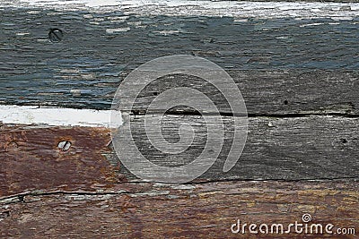 A close-up of the side of an old wooden rowing boat Stock Photo