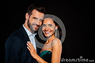 Close up side profile photo beautiful she her wife earrings he him his husband married spouse celebrities pop stars Stock Photo