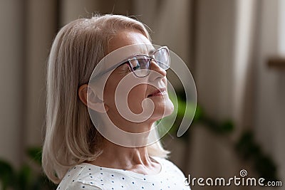 Close up of calm mature woman relaxing with eyes closed Stock Photo