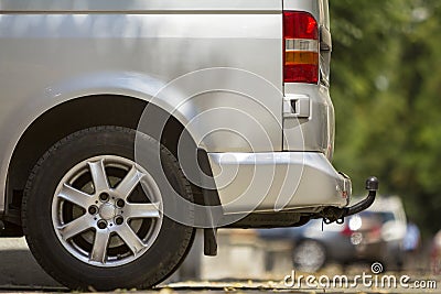 Close-up side view detail of silver passenger medium size luxury Stock Photo