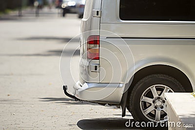 Close-up side view detail of silver passenger medium size luxury Stock Photo