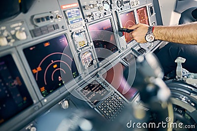 Flight deck of the modern passenger plane Stock Photo