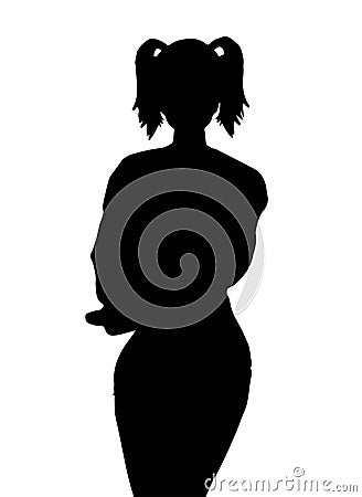 Close up silhouette of a young cute girl with double ponytail wearing sweater and short Vector Illustration