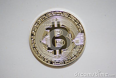 Close up of a silver bitcoin coin Stock Photo