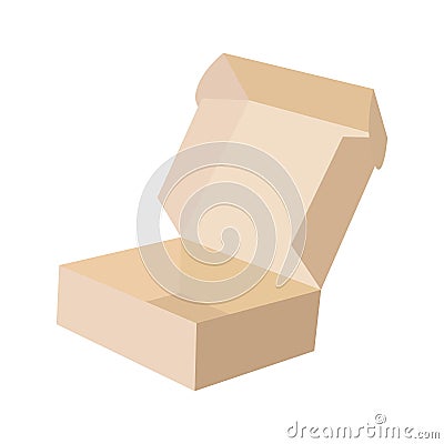 Close-up single carton box open empty isolated on white background, brown parcel cardboard box for packages delivery Vector Illustration