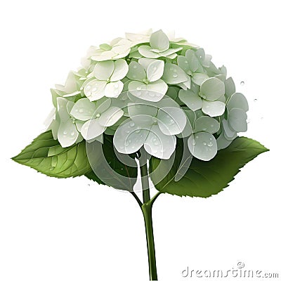 hydrangea and leaves and waterdrops on their leaves on a white background. AI-Generated Stock Photo