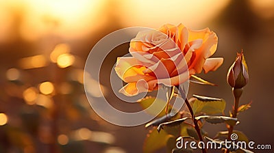 A close up of a single rose in the sun with blurred background, AI Stock Photo