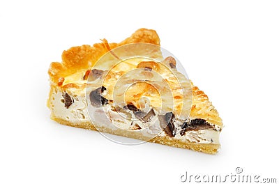 Close up of a single slice of chicken and mushroom pie isolated on white Stock Photo