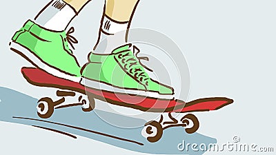 Cartoon Close Up Of Skateboard Rider`s Feet On A Skate, Bottom View Vector Illustration