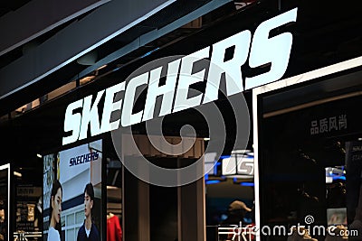 Close up Skechers store sign and logo Editorial Stock Photo