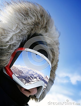 Close up of the ski goggles Stock Photo