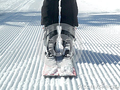 Close up on a skier view from behind ready for the slope Stock Photo