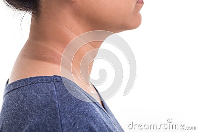 Close up skin of woman neck showing different color from sun UV Stock Photo