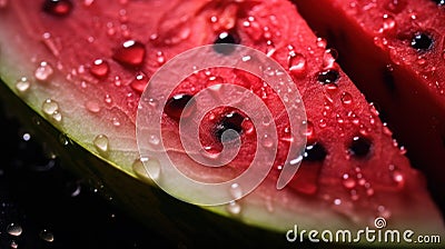 A close up of a slice of watermelon with drops on it, AI Stock Photo