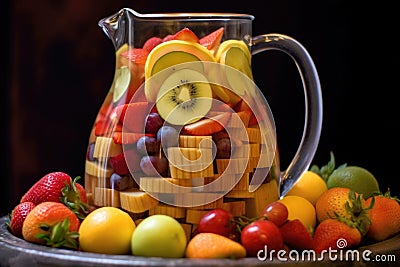 close-up of sliced fruits in a glass pitcher Stock Photo