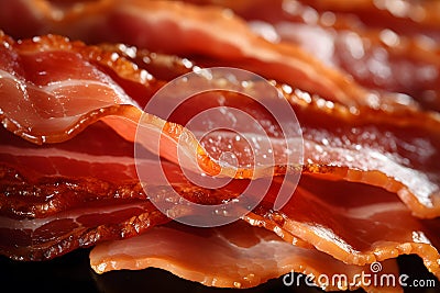 Close up of slices of fried bacon Stock Photo