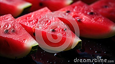 A close up of slices of watermelon with drops on them, AI Stock Photo