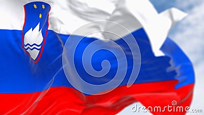 Close-up of Slovenia national flag waving in the wind Cartoon Illustration