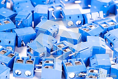 Close-up small blue connector parts Stock Photo