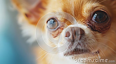 A close up of a small dog with big brown eyes, AI Stock Photo