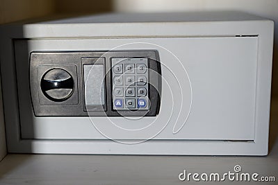 Close-up of small safe. Safe at home or hotel Stock Photo