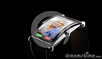 Close up of smart watch with incoming call Stock Photo