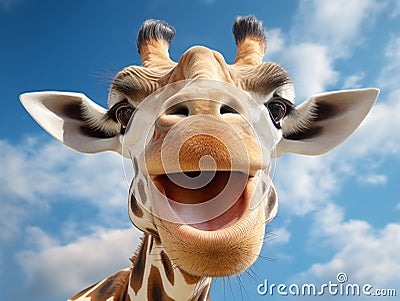 close up of smiling giraffe Stock Photo