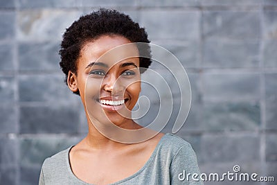 Close up smiling young black female fashion model Stock Photo