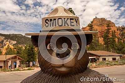 Close Up of Smokey Bear Statue In Dixie National Forest Editorial Stock Photo