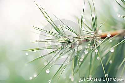 close-up of snow crystals on a pine needle Stock Photo