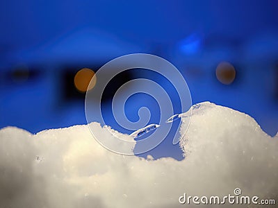 Close up snow in sharp ice shape in distance, White snowflakes at the windows under blue sky seasons greetings, Stock Photo