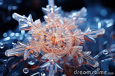 A close up of a snowflake on a table created with generative AI technology Stock Photo