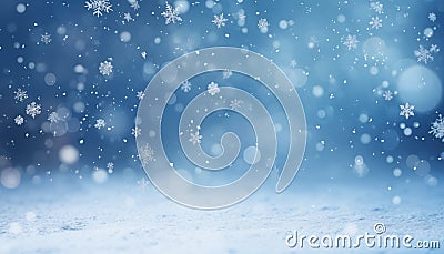 Close up of snowflakes. Minimalistic wallpaper with blue gradient and bokeh. Christmas and winter theme Stock Photo