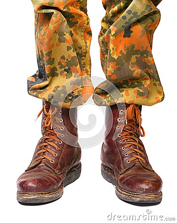 Close up of soldier legs. Stock Photo