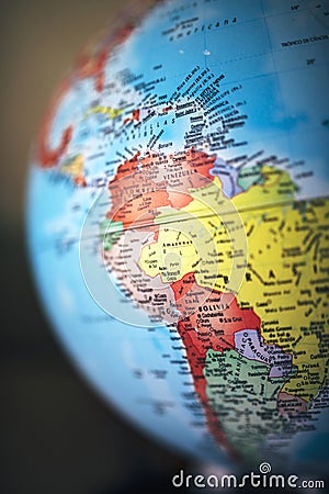 Close up of South America on globe Stock Photo