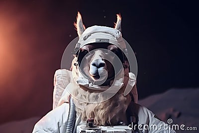 close up space astronaut llama on moon surface, with sun and dark space background, Generative AI Stock Photo