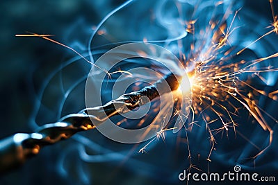 Close-up of a Sparkler Igniting with Bright Sparks Stock Photo