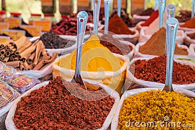 Close-Up Of Spices on a Market Stock Photo