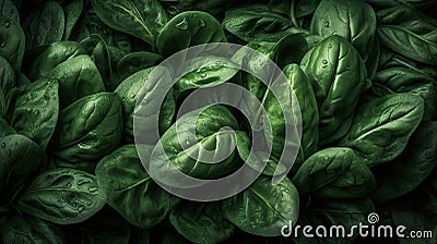 Close up spinach full frame fresh vegetable background. Organic spinach. Spinach top down view seamless background. Cartoon Illustration