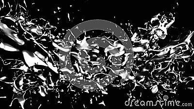 Close up for spinning splash of water on a black background, seamless loop. Monochrome rotating liquid explosion. Stock Photo