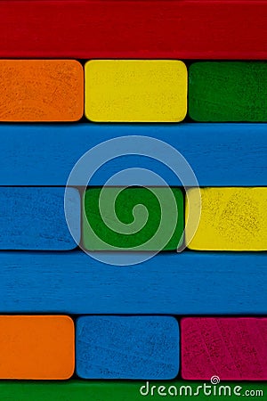 Close up square shape colorful background. Wooden color toy bloc Stock Photo