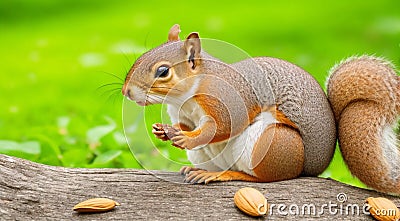 close-up of squirrel on a tree, squirrel in the park, squirrel eating nut in the forest Stock Photo