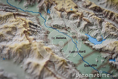 Close up of St. Helena wine district on 3D map Stock Photo